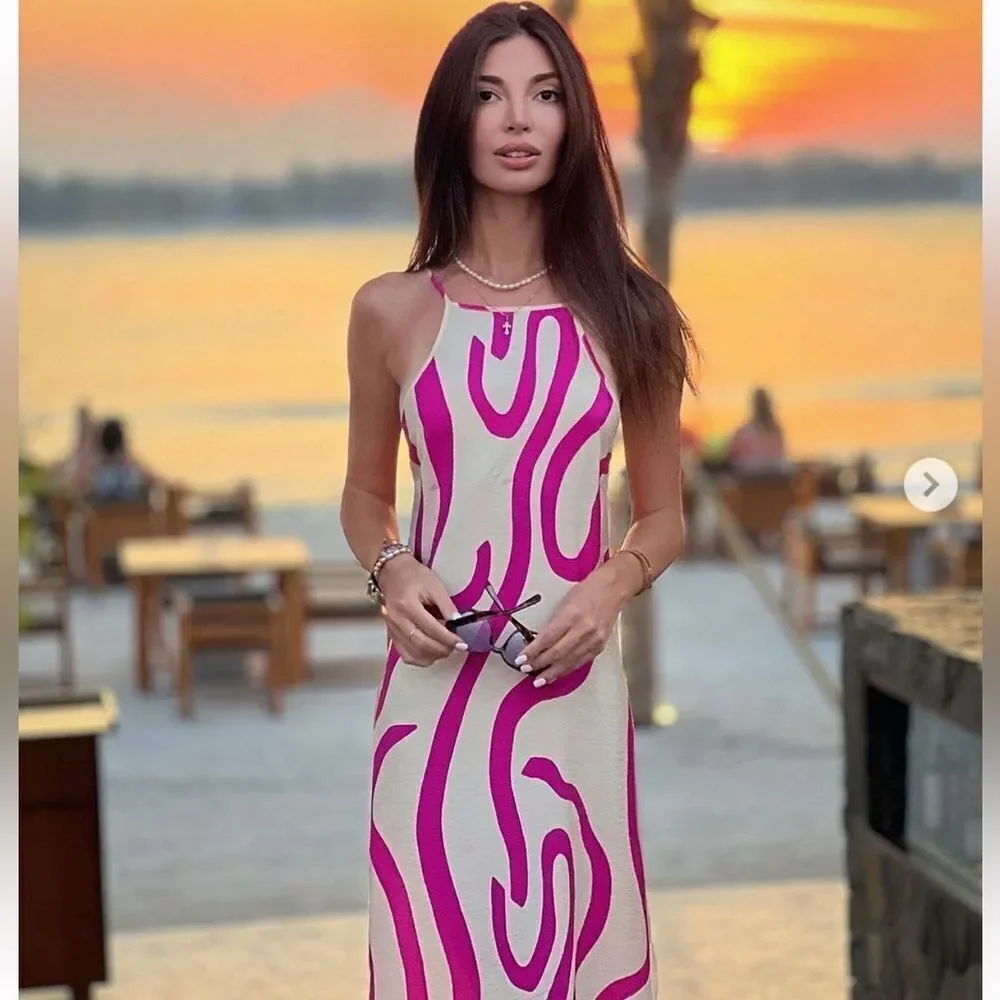 Mango blogger favorite printed halter neck flowy dress